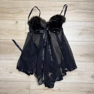 Rare 90s Vintage Victorias Secret 34C Black Feather Babydoll With Matching Thong